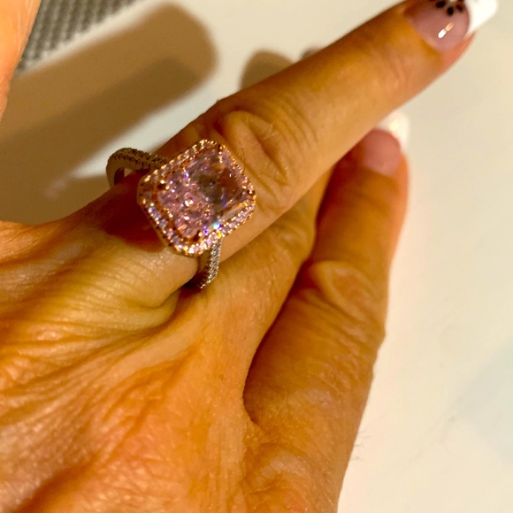 Luxurious Pink Sapphire Halo Radiant Cut Engagement Ring Maxine Sz 5 - Picture 5 of 16